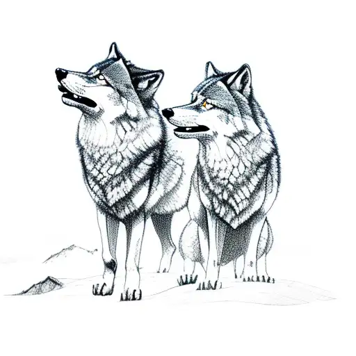 Two Wolves Howling At The Moon