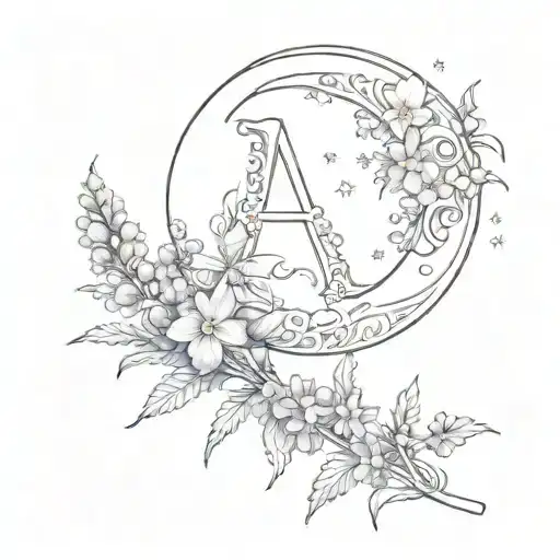 Moon And Lavender With Initial A