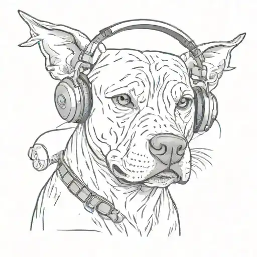 Cartoon Pit Bull Wearing Headphones And Listening