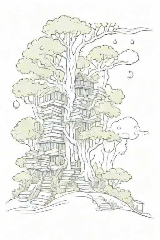 A Mystical Forest With Books Growing On The Trees And Smoke Rising From The Ground