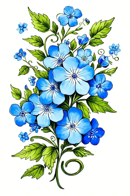 Scrolling Vine Tattoo With Blue Forget Me Nots