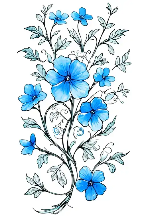 Scrolling Vine Tattoo With Blue Forget Me Nots