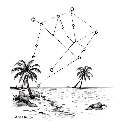 A Sketch Of An Aries Constellation Forming A Beach Scene With Palm Trees