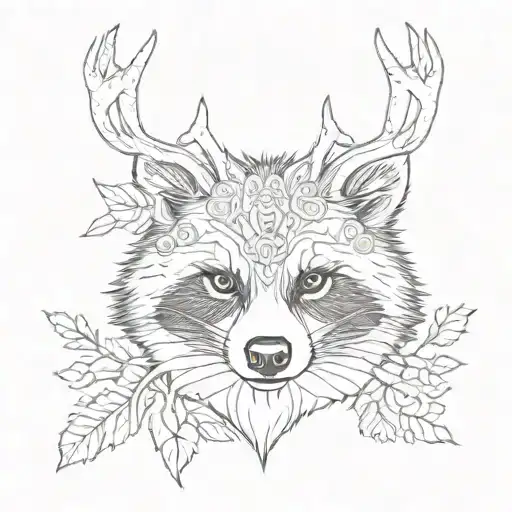 Raccoon With Long Deer Antlers 8 Points