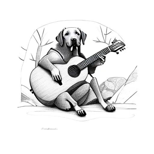 A Labrador Retriever Playing A Guitar In A Peaceful Woodland Setting