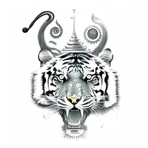 Tiger And Lord Shiva Trident