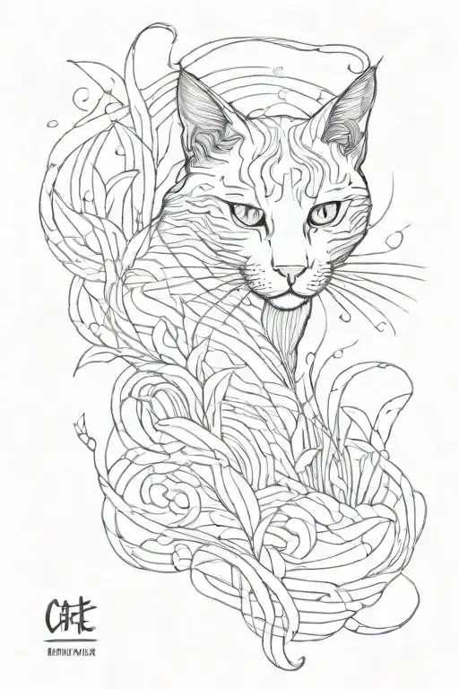 The Cat Silhouettes Hidden In A Landscape Of Wavy Lines