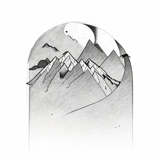 Mountains With A Moon In The Back