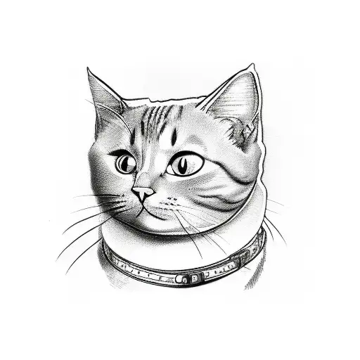 A Simple Line Drawing Of A Cartoon Cat With A Collar That Has A Jellybean Pattern On It