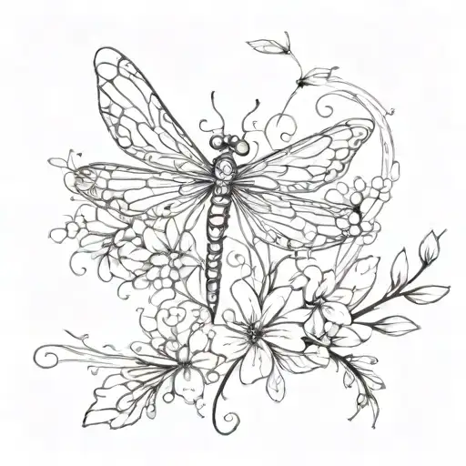 An Abstract Design Of Swirling Leaves And Dragonflies Intertwined With Intricate Flower Patterns