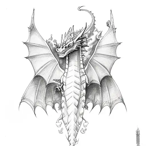 Dragon With Spread Wings Climbing On A Skin
