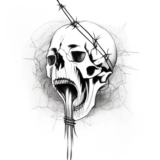 A Bloody Skull Wrapped In Barbed Wire Rips The Flesh On Itself