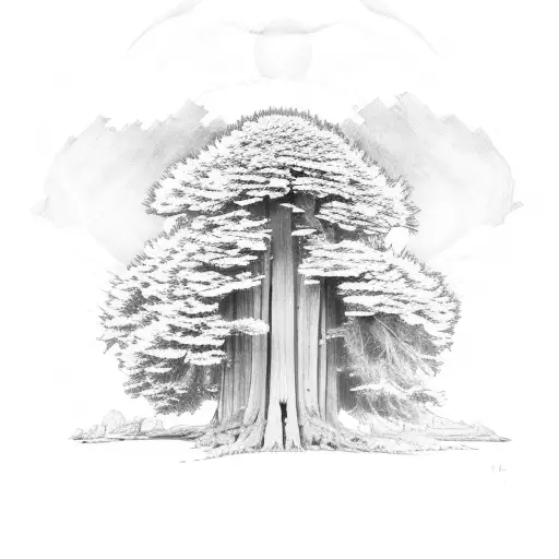 Cedar Tree And Redwood Tree And Oak Tree