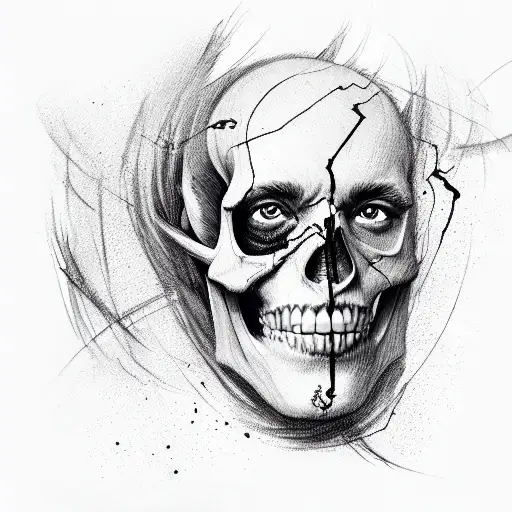 Face For Half A Person By Half A Skull Who Has Blood On His Face