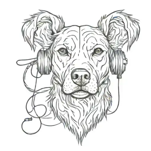 A Dog Silhouette With Headphone Wires Forming A Heart Shape Around It