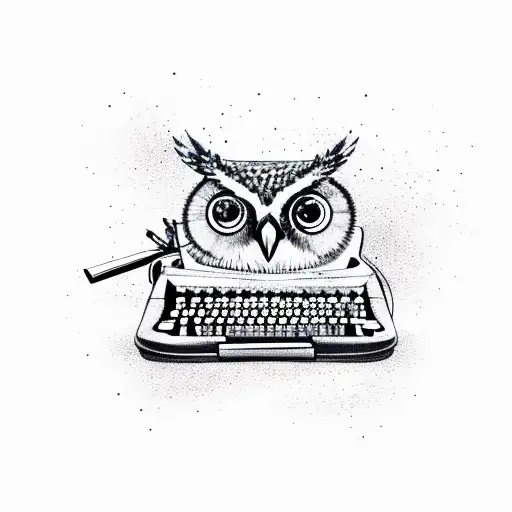 Owl Perched On A Typewriter With Ink Splatters