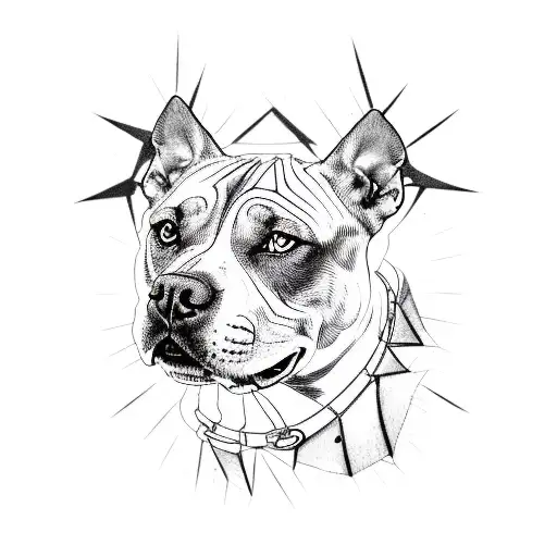 Outline Of An Angry Pit Bull Wearing A Spiked Choker