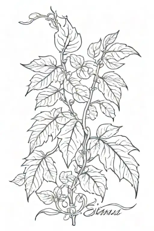 A Sketch-style Tattoo Of A Vine Leaf With The Word 'Sienna' Creatively Integrated Into The Design