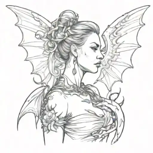 Dragon Tattoo With Wings On A Woman's Shoulder