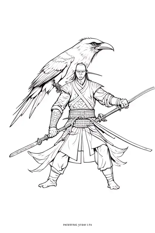 Samurai Against The Backdrop Of A Raven With Srack