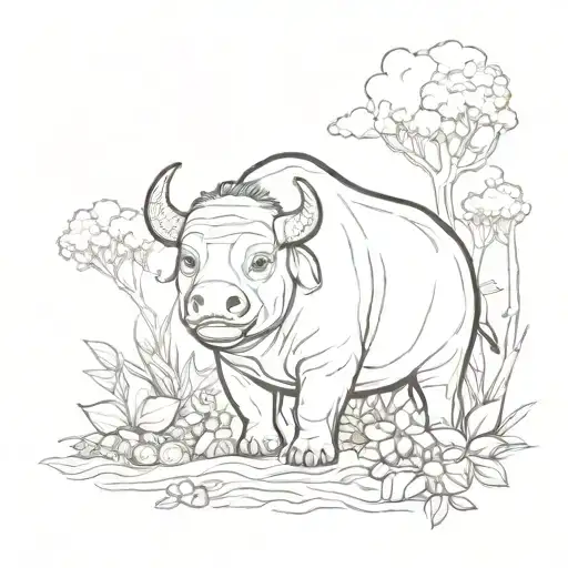 A Sketch-style Design Of Appa Surrounded By Elements Of Nature Like Trees And Flowers