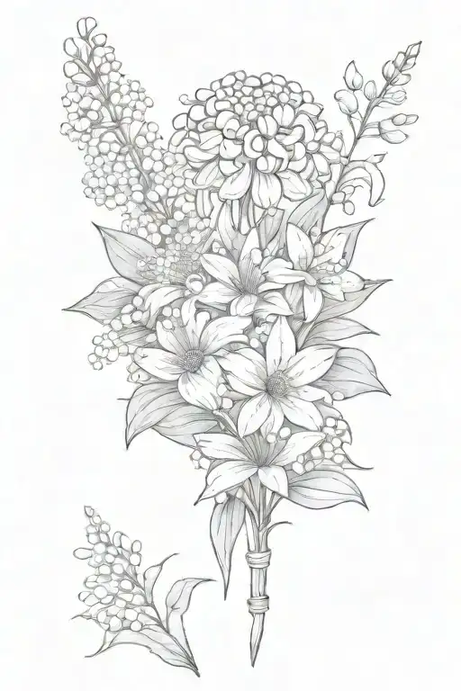 Bouquet With Chrysanthemum And Lily Of The Valley And Daisy