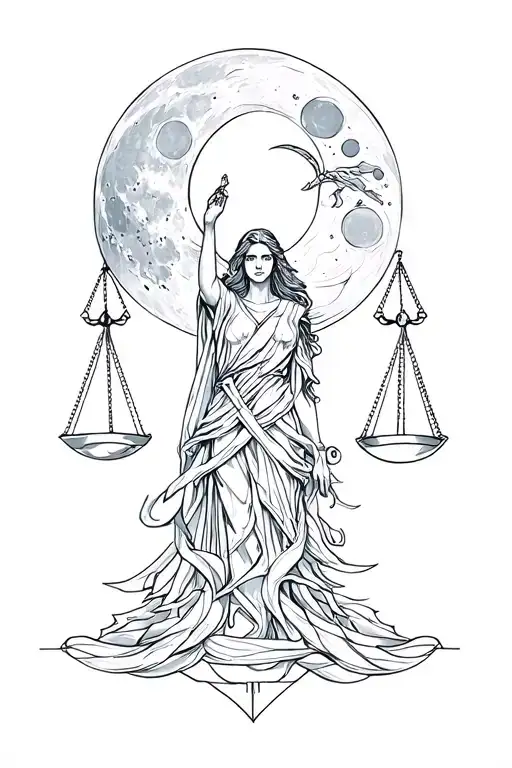 Moon And Justice Intertwined Cybersigilism Design Inspired