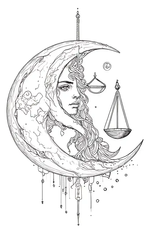 Moon And Justice Intertwined Cybersigilism Design Inspired