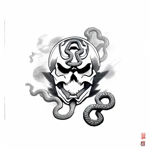 Samurai Skull With Snake Inside The Eyes