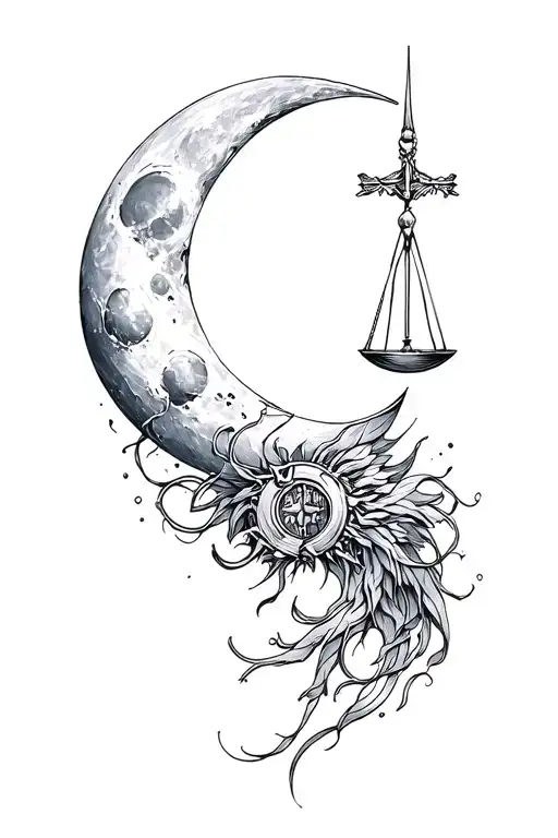 Moon And Justice Intertwined Cybersigilism Design Inspired
