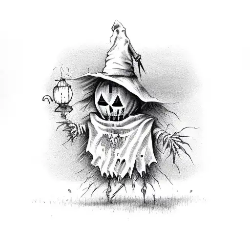 Spooky Scarecrow With Arms Extended And A Hat