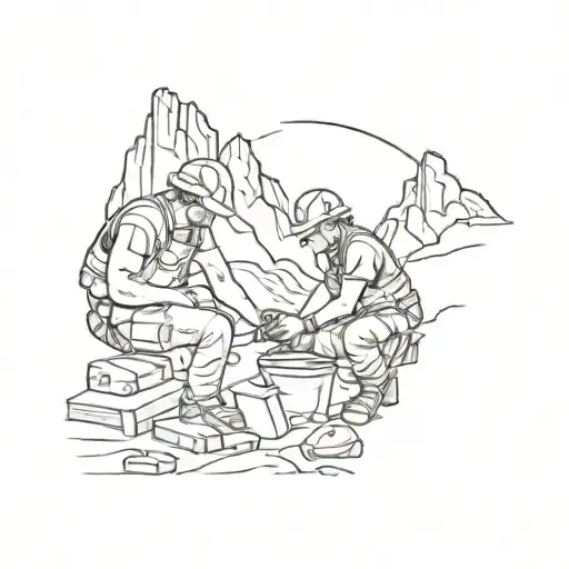 A Sketch Style Tattoo Of A Geotechnical Engineer Working On A Mountain Excavation Site