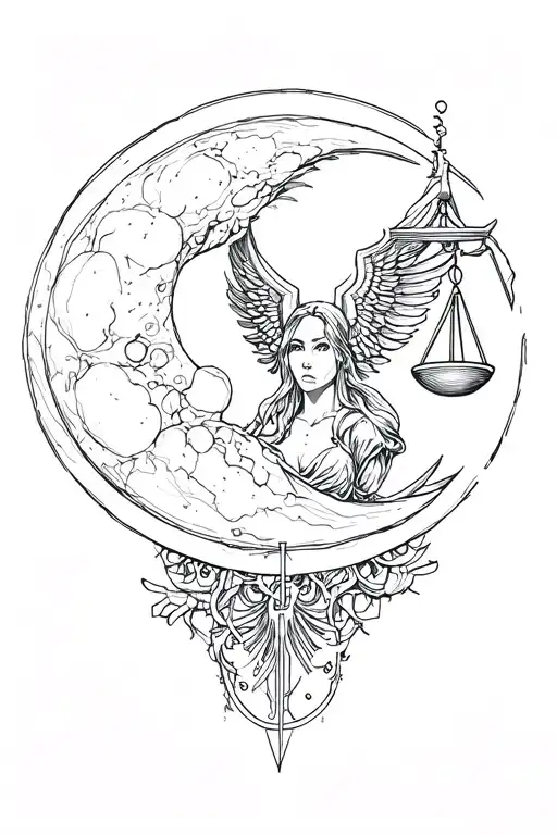 Moon And Justice Intertwined Cybersigilism Design Inspired