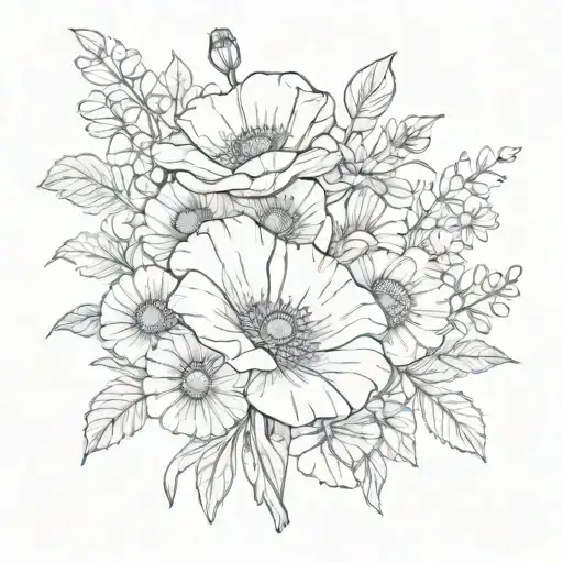 Poppy And Daisy Bouquet Wrapped Loosely