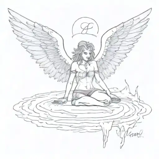 A Fallen Angel On A Frozen Lake With The Text Unknown