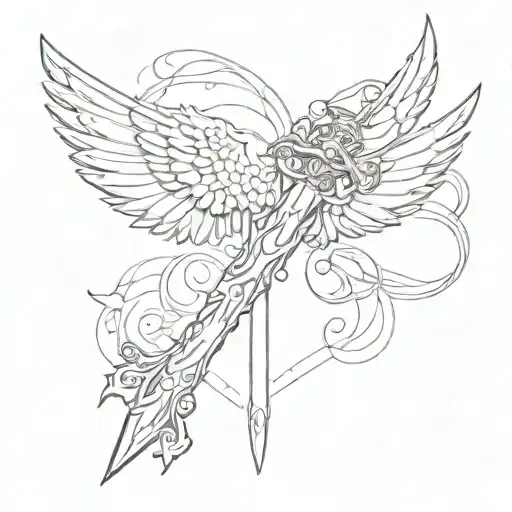Minimalist Christian Sword With Wings Spread