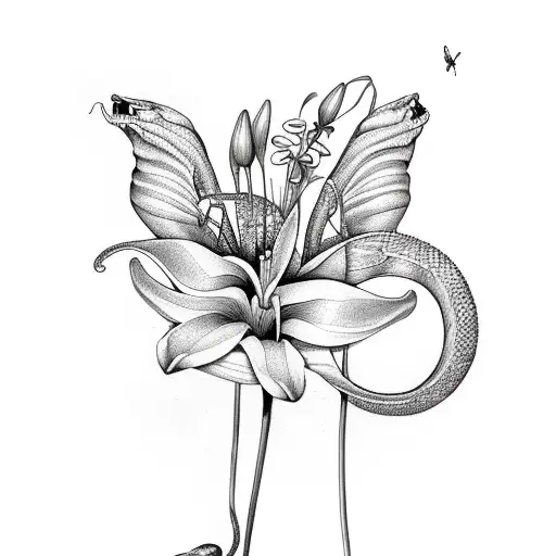 Snake With Lilys And Moths