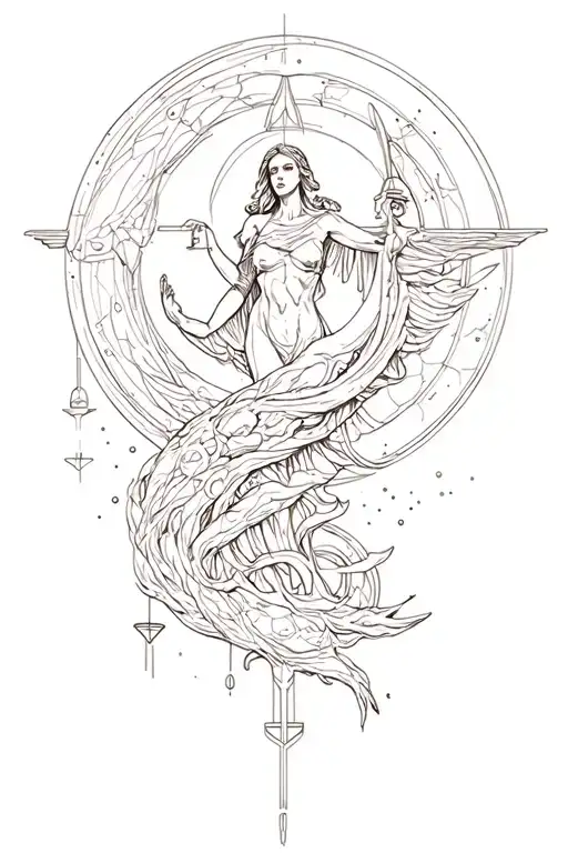 Moon And Justice Intertwined Cybersigilism Design Inspired