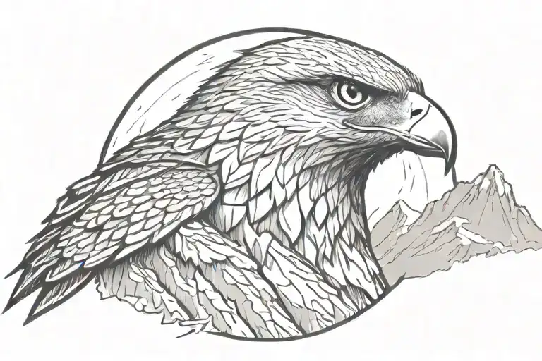 Falcon Head In Center Of Mountain Ridge Mountains In North