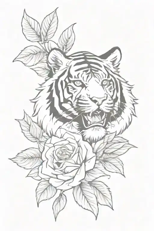 Tiger And Rose Flower Large Black Leaves