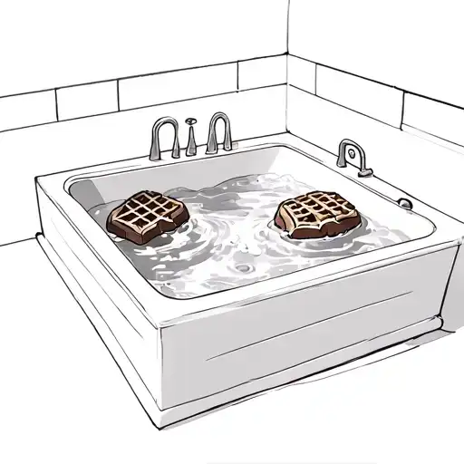 Square Jacuzzi With Hot Water And Two Semicircle Chocolate Waffles Sitting Inside