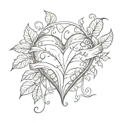 Heart With A Banner Wrapped With Minilistic Vine Leaves