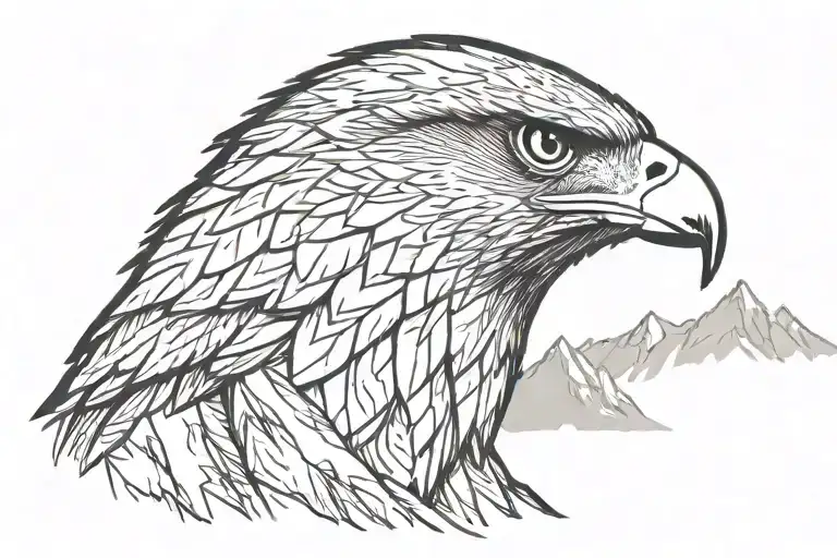 Falcon Head In Center Of Mountain Ridge Mountains In North