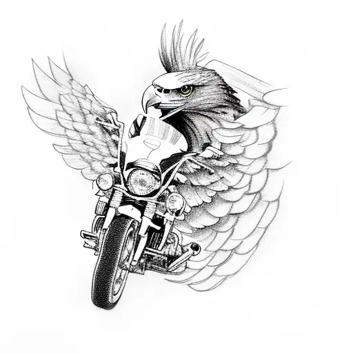 An Eagle Riding A Harley Davidson Motorbike At Night