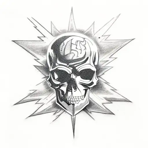 A Metal Music-inspired Tattoo With A Skull And Lightning Bolts