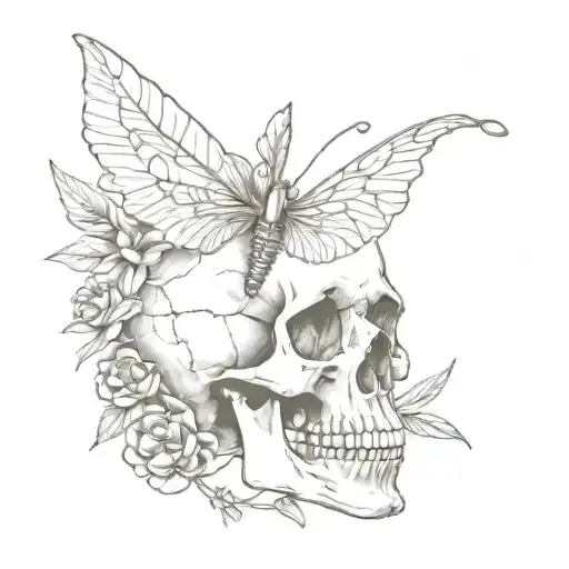 Buttterfly Skull Holding And Olive Branch