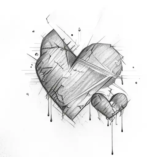 An Abstract Sketch Of A Broken Heart Dripping Black Ink