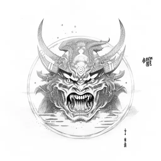 Demon Samurai Standing Sideways In Front Of The Red Moon