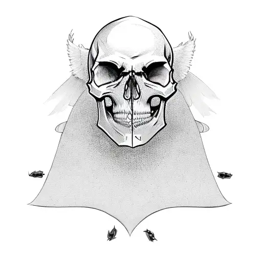 Skull With Bat Wings And Dagger In Head