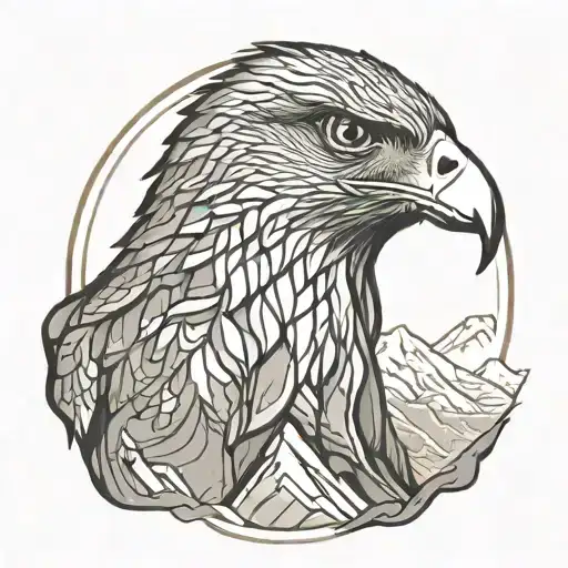 Falcon Head In Center Of Mountain Ridge